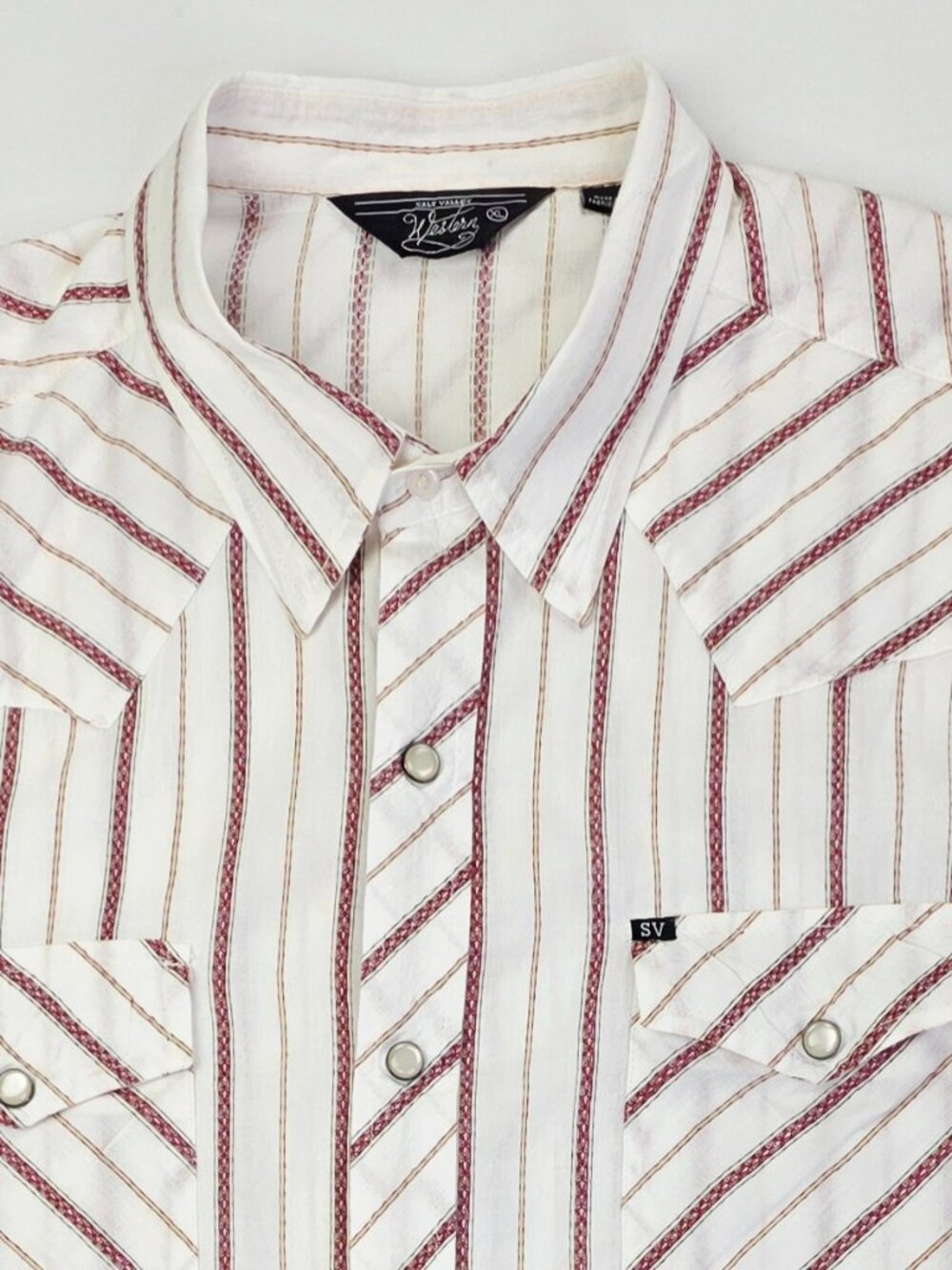 Salt Valley Western Lightweight White Red Stripe Snap Mens Size XL Logo Tag
